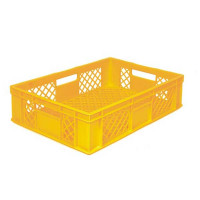 Perforated yellow EURO container 600 x 400 x 150 mm - open handles