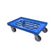 Blue trolley for 600x400 bin with 4 swivel wheels, 2 with brake